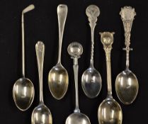 7x early 20th c Golf Club and other silver golf teaspoons to incl Rhos Sea Golf Club, others