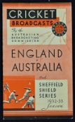 1932-33 Bodyline Cricket Broadcasts Booklet by the Australian Broadcasting Commission, England v