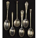 6x various Golf Club early 20th c silver spoons - with interesting golf club stems, 2x with engraved