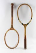 H. Preston Fishtail Tennis Racket c.1935 with concave wedge, no string, together with H. Preston