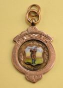 1908 9ct gold and enamel golf winners medal - the reverse engraved "L.E.G.C. - Ford Cup - 1908 - won