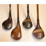 4x assorted woods to incl F Stickley Royal Guernsey GC striped topped spoon, Harrods Striped