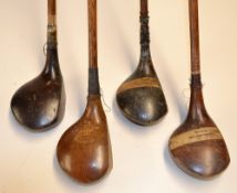 4x assorted woods to incl F Stickley Royal Guernsey GC striped topped spoon, Harrods Striped