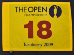 2009 Turnberry Official Open Golf Championship No. 18 yellow pin flag - won by Stewart Cink with Tom