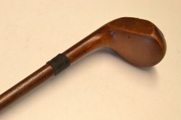 Original Sunday golf walking stick - light stained persimmon head handle with horn sole insert, rear