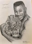 Boxing Lennox Lewis Signed Portrait inscribed 'Nuff Respect Lennox Lewis' in pencil, a pencil