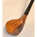 Harry Vardon golden beech wood scare head brassie with brown leather face insert and full brass sole