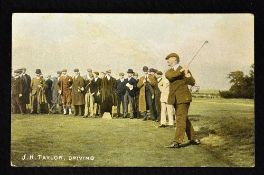 J.H. Taylor Open Golf Champion coloured golfing postcard - titled J.H Taylor, Driving - published by
