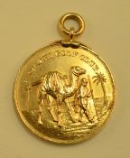 Rare 1908 Karachi Golf Club yellow metal winners medal - the reverse engraved "Won By - Alan