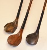 3x spliced golf clubs to incl Wm Park baffie, Jack Randall Patent Jebu brassie and a Marshall