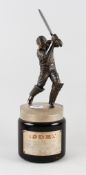 1976-77 India v England Third Test Cricket Winners Trophy white metal trophy with batsman design