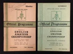 2x early 1950's English Amateur Golf Championship programmes - 1951 played at Royal Cinque Ports