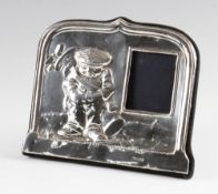 Fine silver golfing photograph frame - with embossed character caddie figure hallmarked London