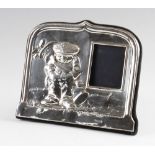 Fine silver golfing photograph frame - with embossed character caddie figure hallmarked London