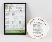 England v Australia Howzat? Cricket Ceramic Commemorative Plate Headingley July 1981 with printed