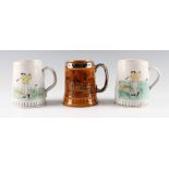 3x various golfing 1pt ceramic tankards to incl 2x Buchan Portobello Scotland and a Lord Nelson