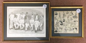 Two 19th Century Cricket Prints The Australian Cricketers (1888) and hand coloured 'The Australian