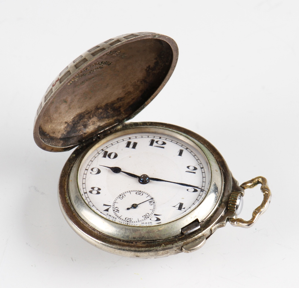 Dunlop square mesh silver plated golf ball pocket watch with enamel inlay "Dunlop No 3" to the front - Image 2 of 2