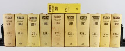 Wisden Cricketers' Almanack 1981-1990 - hardback versions with dust jackets together with an