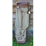 Leyland Maker Birmingham leather and canvas oval golf bag - c/w travel hood, dual double side pocket