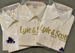 Three Cricket MCC Tour White Shirts with blue lion embroidered badges by Lyle & Scott, all medium