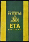 The Australian XI 1938 English Tour ETA Radio Score Book partially filling in ink throughout. Fair