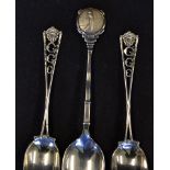 3x silver golf tea spoons - 2x Gosforth Golf Club with crossed golf club stems hall marked London
