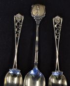 3x silver golf tea spoons - 2x Gosforth Golf Club with crossed golf club stems hall marked London