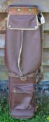 Good Thomlinson Greban leather and vinyl oval golf bag c/w travel, ball pocket and the period canvas