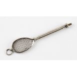 Interesting Silver Plated Tennis Racket Pencil Pendant with chain ring to top of racket, measures