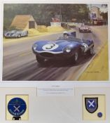 1957 Le Mans 'Jaguar D-Type' Colour Print from an original painting by Graham Turner with cloth