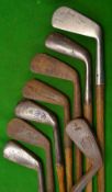 8x assorted long irons - makers incl Tom Stewart, J.B Halley, Winton, et al - 7 with grips