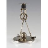 Fine Mappin & Webb Princes silver plated golfing candlestick - comprising 3x golf clubs, guttie golf