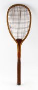Flat Top 'La Belle' Tennis Racket c.1895 marked to the convex wedge, two strings broken, ridge