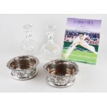 Fred Perry Tennis Collection - Pair of Silver Plate Wine Coasters c.1900 diameter 17cm approx.