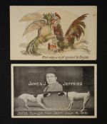 1910 Jack Johnson v Jim Jeffries Boxing postcard postmark 1910 depicts a black and white cock