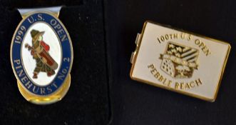 2x US Open Golf Championship brass and enamel money clips - 1999 Pinehurst No.2 (Payne Stewart) made