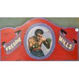 1950s Freddie Mills Funfair Boxing Booth Display appears hand painted with an image of Mills to