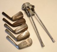 Collection of 5x playable golf club iron heads and patent bag stand - to incl 3x Maxwell flanged