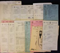 1950's County Cricket Score Cards played at Lords, Kennington Oval, Sussex County Cricket Ground,