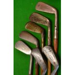 7x assorted irons - Smiths Patent Anti-shank winged toed mashie, Spieler Sammy by Winton, 2x Maxwell