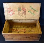 Cricket Advertising Wooden Box with 'Teacher's Whisky' and Juniors playing with empty bottles as
