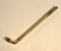 Yellow metal golf tie pin - mounted with smooth white metal ball