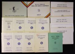 Cricket England Tour Ephemera including 11 itineraries 1974 to 1900, some duplicates, 8 Christmas