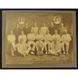 Large Victorian/Edwardian Cricket Team Photograph depicts a large Silver Trophy, unidentified,