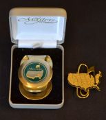 2x Masters Golf Tournament money clips - to incl 14k gold plated US state map and another gilt and