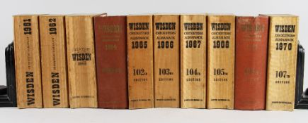 Wisden Cricketers' Almanack 1961-1970 - mostly cloth cover examples with two hardback examples,