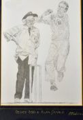 Dickie Bird and Allan Donald Cricket Print signed by the Artist - signed by the artist in gold to