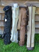 4x various golf bags to incl a canvas, a hide (base loose), and leather pencil bags (G) and a Patent