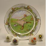 Collection of early 20thc golfing ceramics to incl an amusing plate titled "Golf Language" signed